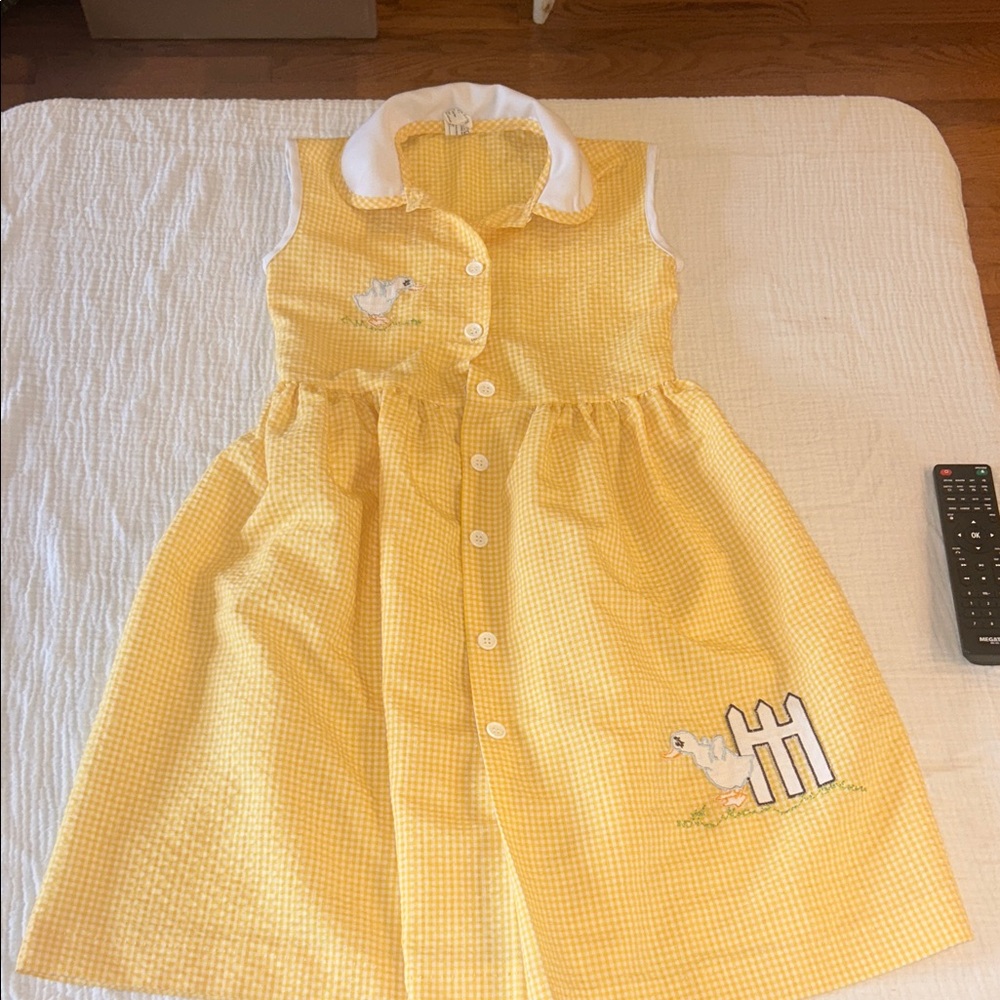 Girls Yellow Gingham Sleeveless Dress Country Cottage Lightweight Spring Summer